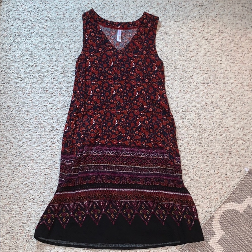 Floral + Maroon V-Neck Dress